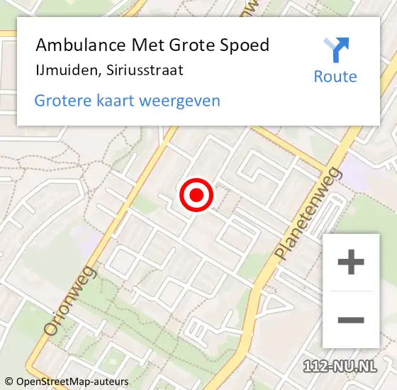 Locatie op kaart van de 112 melding: Ambulance Met Grote Spoed Naar IJmuiden, Siriusstraat op 5 oktober 2024 17:50