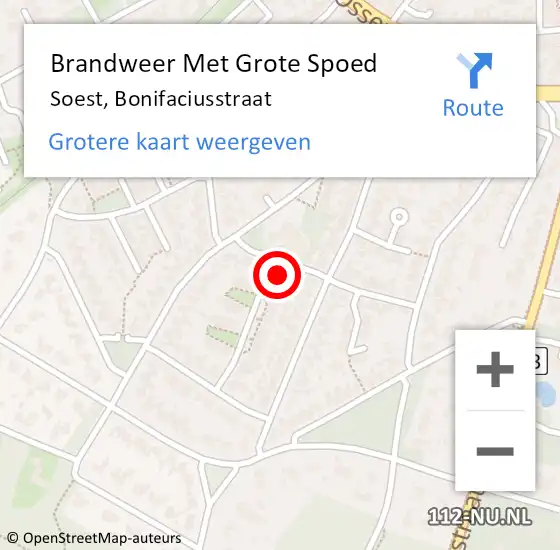 Locatie op kaart van de 112 melding: Brandweer Met Grote Spoed Naar Soest, Bonifaciusstraat op 5 oktober 2024 18:04