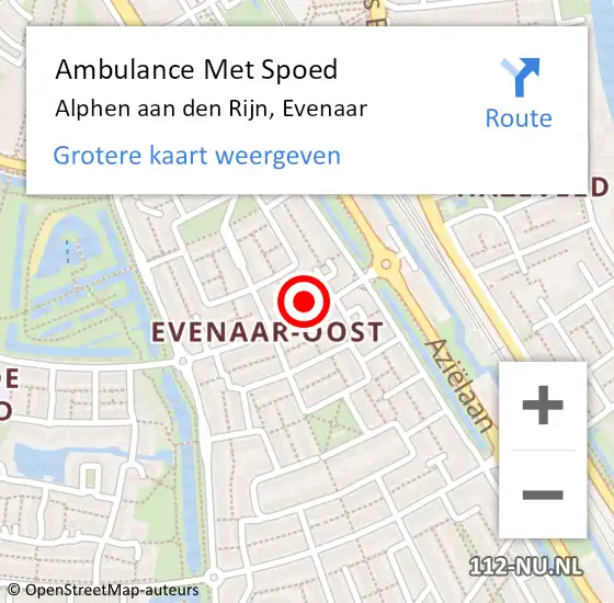 Locatie op kaart van de 112 melding: Ambulance Met Spoed Naar Alphen aan den Rijn, Evenaar op 5 oktober 2024 18:05