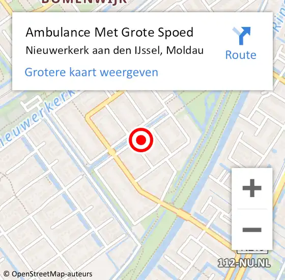 Locatie op kaart van de 112 melding: Ambulance Met Grote Spoed Naar Nieuwerkerk aan den IJssel, Moldau op 5 oktober 2024 18:11