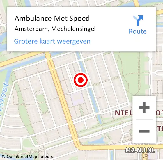 Locatie op kaart van de 112 melding: Ambulance Met Spoed Naar Amsterdam, Mechelensingel op 5 oktober 2024 18:27