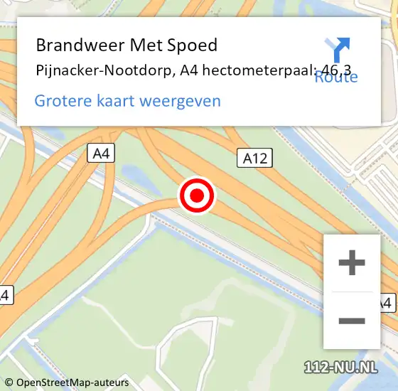 Locatie op kaart van de 112 melding: Brandweer Met Spoed Naar Pijnacker-Nootdorp, A4 hectometerpaal: 46,3 op 5 oktober 2024 18:40