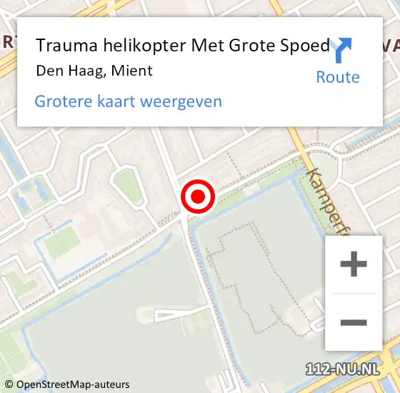 Locatie op kaart van de 112 melding: Trauma helikopter Met Grote Spoed Naar Den Haag, Mient op 5 oktober 2024 18:56