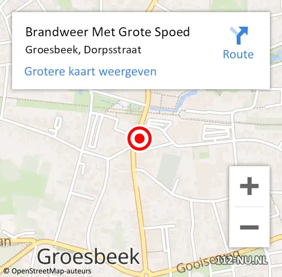 Locatie op kaart van de 112 melding: Brandweer Met Grote Spoed Naar Groesbeek, Dorpsstraat op 5 oktober 2024 18:58