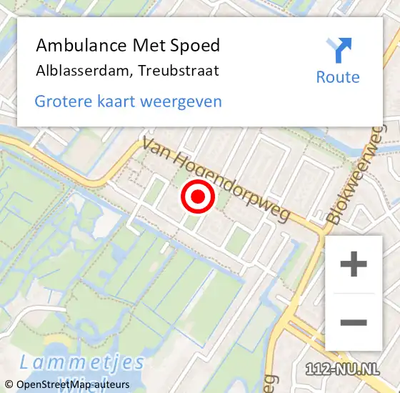 Locatie op kaart van de 112 melding: Ambulance Met Spoed Naar Alblasserdam, Treubstraat op 5 oktober 2024 19:14