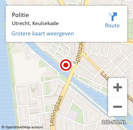 Locatie op kaart van de 112 melding: Politie Utrecht, Keulsekade op 5 oktober 2024 19:19