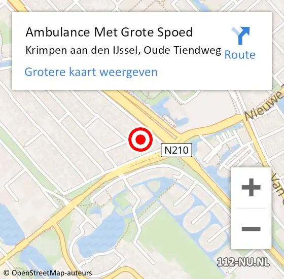 Locatie op kaart van de 112 melding: Ambulance Met Grote Spoed Naar Krimpen aan den IJssel, Oude Tiendweg op 5 oktober 2024 19:23