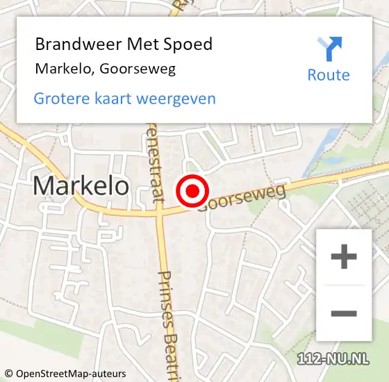 Locatie op kaart van de 112 melding: Brandweer Met Spoed Naar Markelo, Goorseweg op 5 oktober 2024 19:23