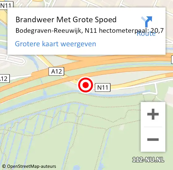 Locatie op kaart van de 112 melding: Brandweer Met Grote Spoed Naar Bodegraven-Reeuwijk, N11 hectometerpaal: 20,7 op 5 oktober 2024 19:26