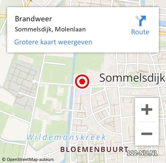 Locatie op kaart van de 112 melding: Brandweer Sommelsdijk, Molenlaan op 5 oktober 2024 19:29