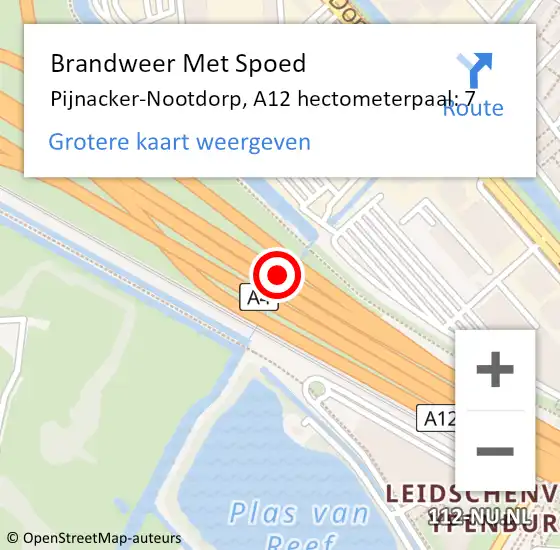 Locatie op kaart van de 112 melding: Brandweer Met Spoed Naar Pijnacker-Nootdorp, A12 hectometerpaal: 7 op 5 oktober 2024 19:36