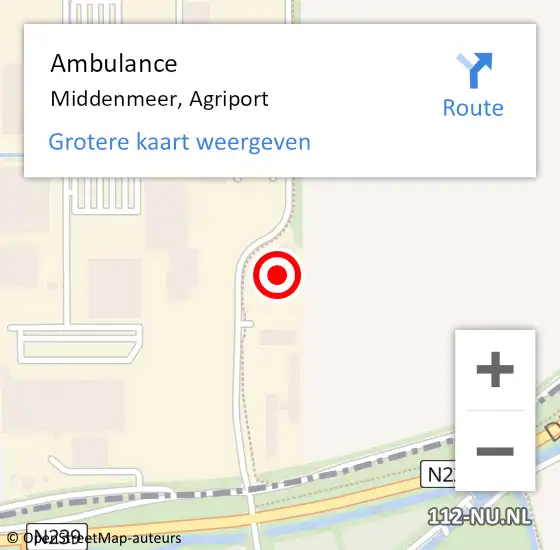 Locatie op kaart van de 112 melding: Ambulance Middenmeer, Agriport op 5 oktober 2024 19:44