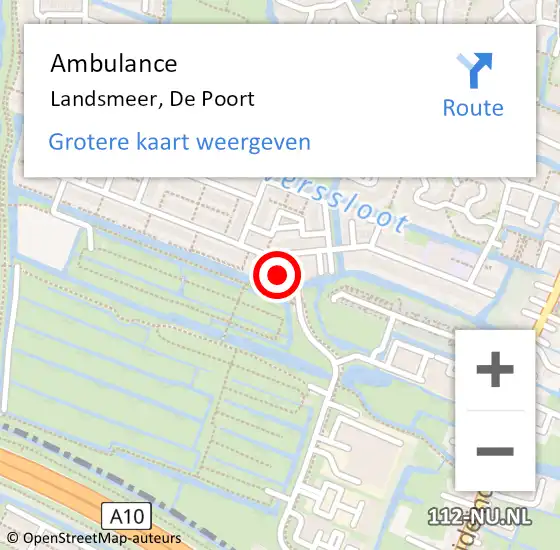 Locatie op kaart van de 112 melding: Ambulance Landsmeer, De Poort op 5 oktober 2024 19:50