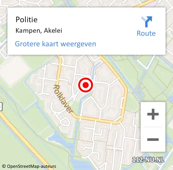 Locatie op kaart van de 112 melding: Politie Kampen, Akelei op 5 oktober 2024 20:23