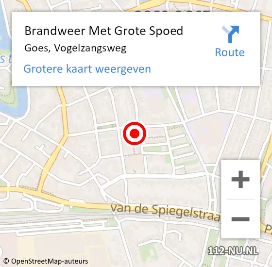 Locatie op kaart van de 112 melding: Brandweer Met Grote Spoed Naar Goes, Vogelzangsweg op 5 oktober 2024 20:36