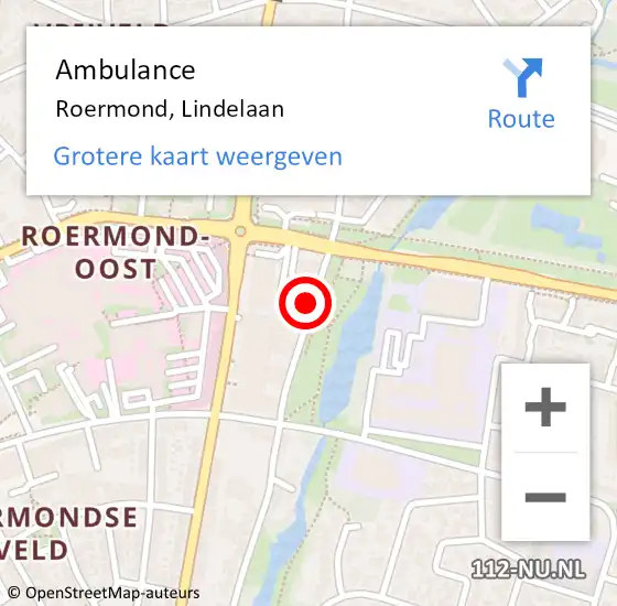 Locatie op kaart van de 112 melding: Ambulance Roermond, Lindelaan op 5 oktober 2024 20:36