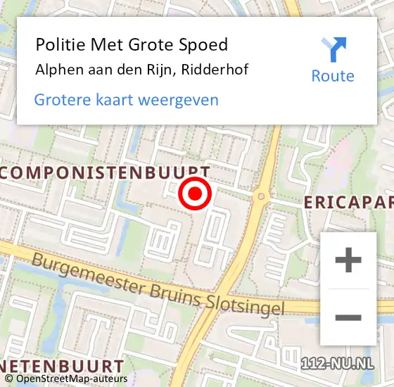 Locatie op kaart van de 112 melding: Politie Met Grote Spoed Naar Alphen aan den Rijn, Ridderhof op 5 oktober 2024 20:40