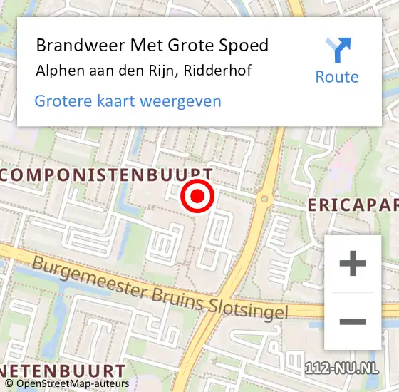 Locatie op kaart van de 112 melding: Brandweer Met Grote Spoed Naar Alphen aan den Rijn, Ridderhof op 5 oktober 2024 20:41