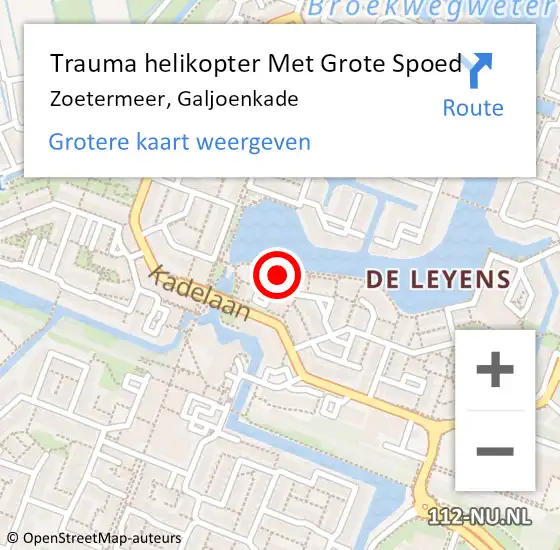 Locatie op kaart van de 112 melding: Trauma helikopter Met Grote Spoed Naar Zoetermeer, Galjoenkade op 5 oktober 2024 20:48