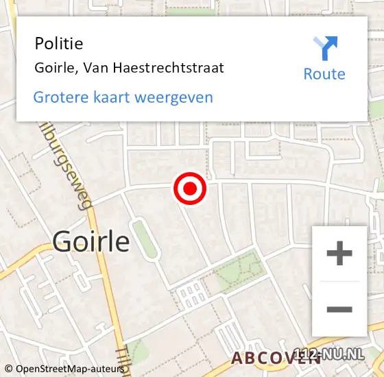 Locatie op kaart van de 112 melding: Politie Goirle, Van Haestrechtstraat op 5 oktober 2024 21:04