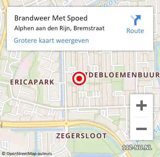 Locatie op kaart van de 112 melding: Brandweer Met Spoed Naar Alphen aan den Rijn, Bremstraat op 5 oktober 2024 21:15