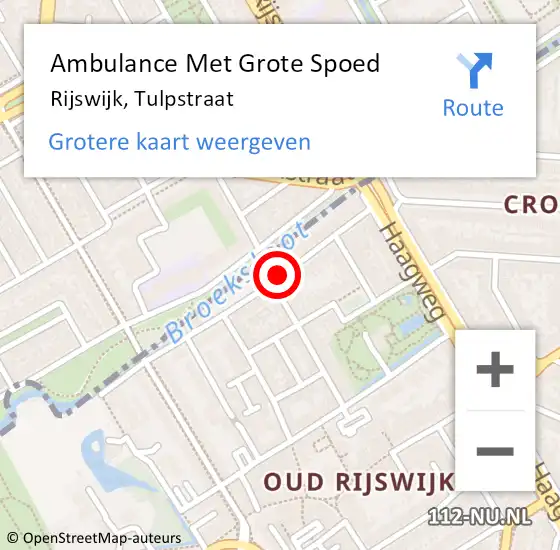 Locatie op kaart van de 112 melding: Ambulance Met Grote Spoed Naar Rijswijk, Tulpstraat op 5 oktober 2024 21:17