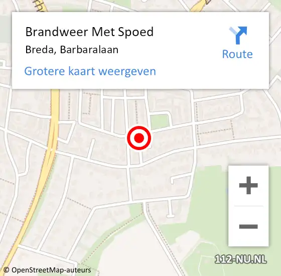 Locatie op kaart van de 112 melding: Brandweer Met Spoed Naar Breda, Barbaralaan op 5 oktober 2024 21:22