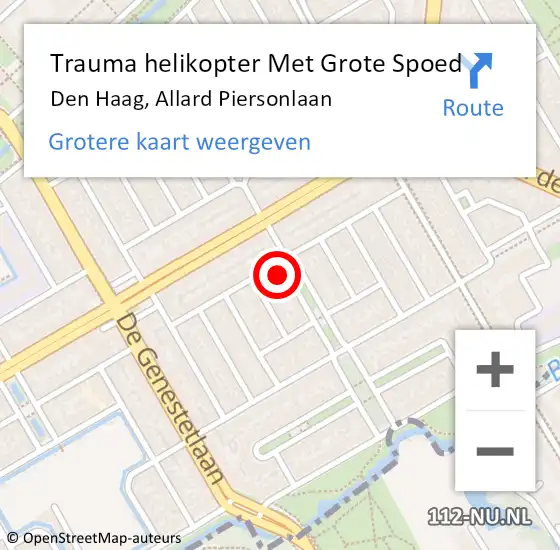 Locatie op kaart van de 112 melding: Trauma helikopter Met Grote Spoed Naar Den Haag, Allard Piersonlaan op 5 oktober 2024 21:34