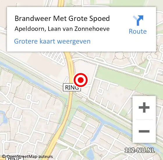 Locatie op kaart van de 112 melding: Brandweer Met Grote Spoed Naar Apeldoorn, Laan van Zonnehoeve op 5 oktober 2024 22:30