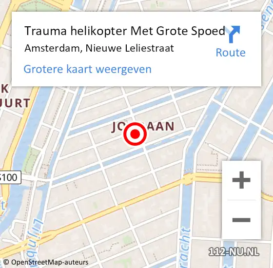 Locatie op kaart van de 112 melding: Trauma helikopter Met Grote Spoed Naar Amsterdam, Nieuwe Leliestraat op 5 oktober 2024 22:38