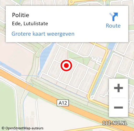 Locatie op kaart van de 112 melding: Politie Ede, Lutulistate op 5 oktober 2024 22:46