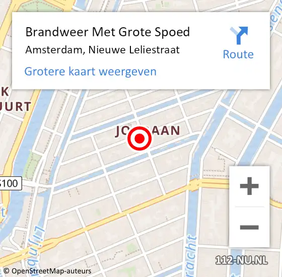 Locatie op kaart van de 112 melding: Brandweer Met Grote Spoed Naar Amsterdam, Nieuwe Leliestraat op 5 oktober 2024 22:48