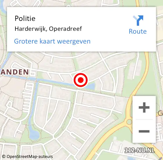 Locatie op kaart van de 112 melding: Politie Harderwijk, Operadreef op 5 oktober 2024 22:56