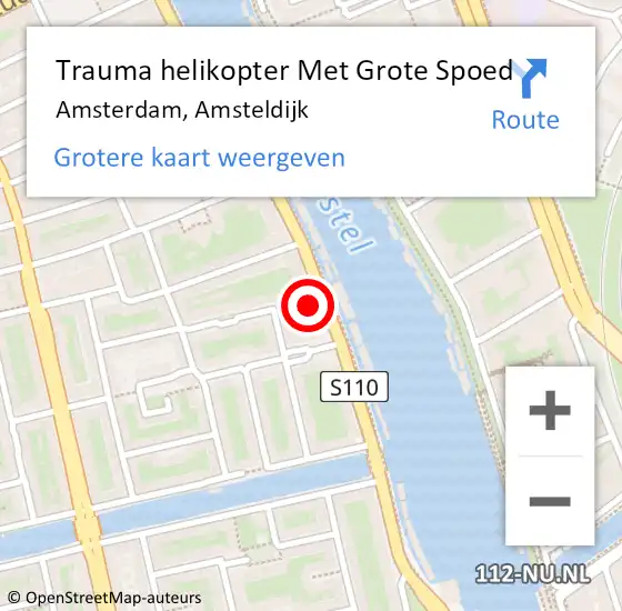 Locatie op kaart van de 112 melding: Trauma helikopter Met Grote Spoed Naar Amsterdam, Amsteldijk op 5 oktober 2024 22:59