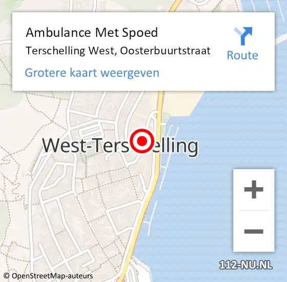 Locatie op kaart van de 112 melding: Ambulance Met Spoed Naar Terschelling West, Oosterbuurtstraat op 22 oktober 2014 12:27