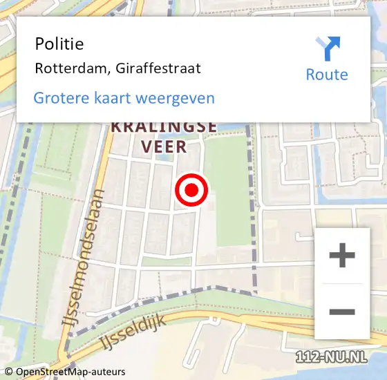 Locatie op kaart van de 112 melding: Politie Rotterdam, Giraffestraat op 5 oktober 2024 23:09