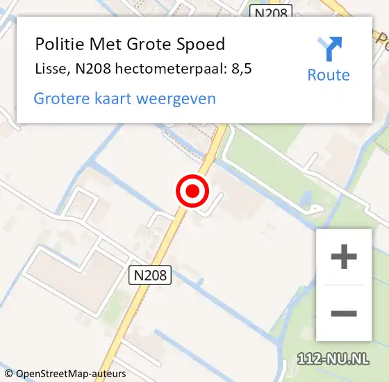 Locatie op kaart van de 112 melding: Politie Met Grote Spoed Naar Lisse, N208 hectometerpaal: 8,5 op 5 oktober 2024 23:33