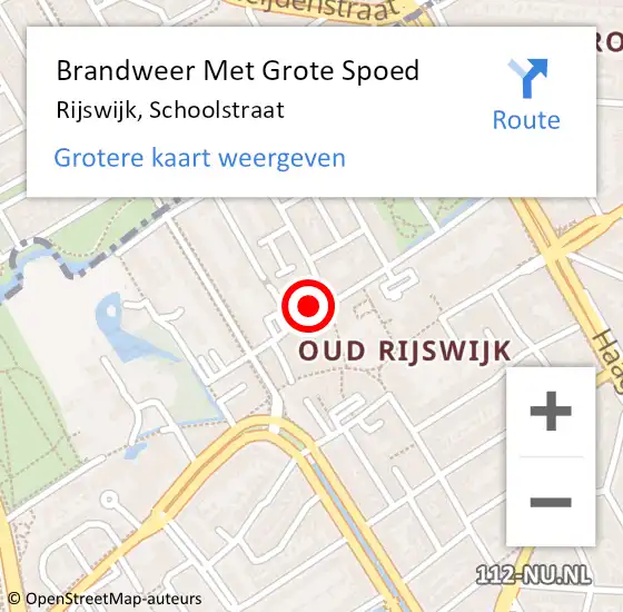 Locatie op kaart van de 112 melding: Brandweer Met Grote Spoed Naar Rijswijk, Schoolstraat op 5 oktober 2024 23:55