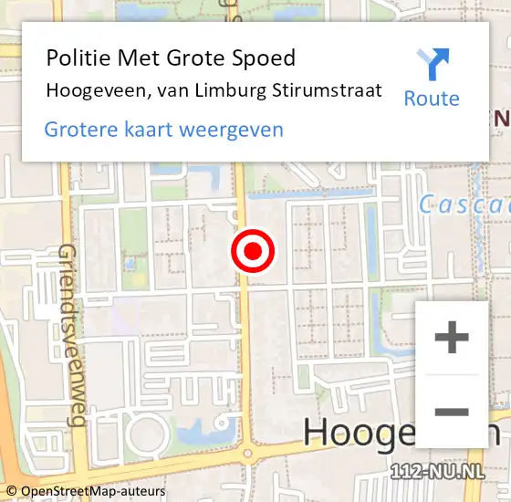 Locatie op kaart van de 112 melding: Politie Met Grote Spoed Naar Hoogeveen, van Limburg Stirumstraat op 6 oktober 2024 00:12