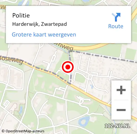 Locatie op kaart van de 112 melding: Politie Harderwijk, Zwartepad op 6 oktober 2024 00:17