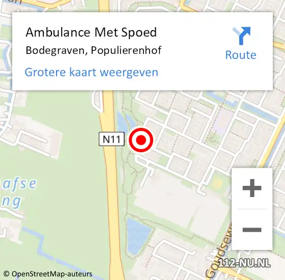 Locatie op kaart van de 112 melding: Ambulance Met Spoed Naar Bodegraven, Populierenhof op 6 oktober 2024 00:50