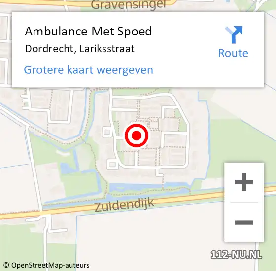 Locatie op kaart van de 112 melding: Ambulance Met Spoed Naar Dordrecht, Lariksstraat op 6 oktober 2024 00:53