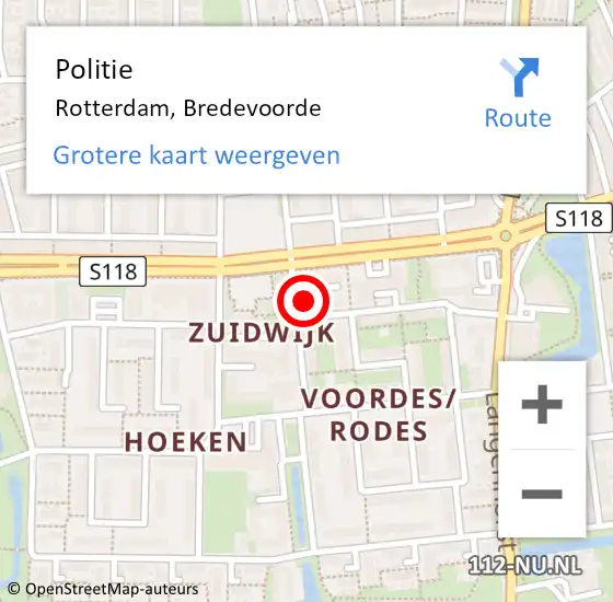 Locatie op kaart van de 112 melding: Politie Rotterdam, Bredevoorde op 6 oktober 2024 01:10