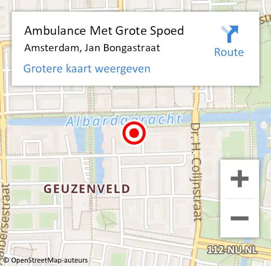 Locatie op kaart van de 112 melding: Ambulance Met Grote Spoed Naar Amsterdam, Jan Bongastraat op 6 oktober 2024 01:11