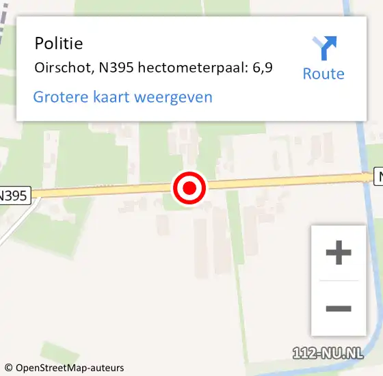 Locatie op kaart van de 112 melding: Politie Oirschot, N395 hectometerpaal: 6,9 op 6 oktober 2024 02:31