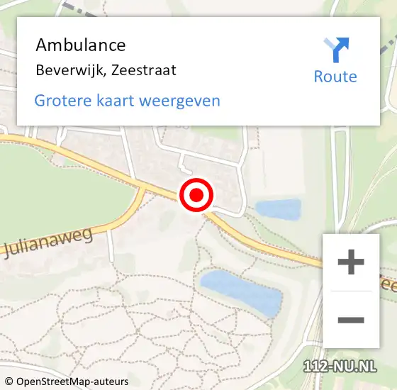 Locatie op kaart van de 112 melding: Ambulance Beverwijk, Zeestraat op 6 oktober 2024 02:36