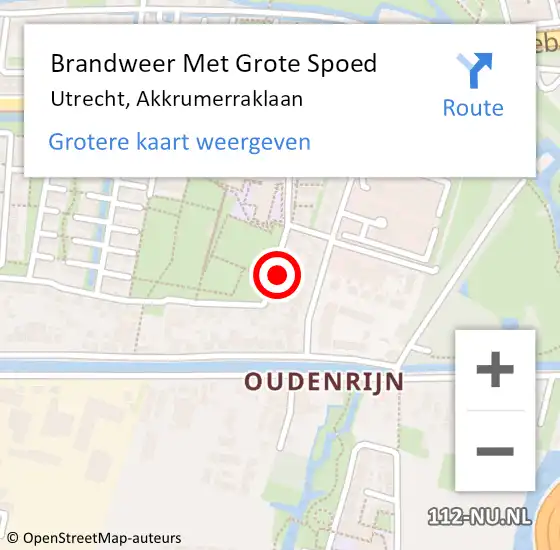 Locatie op kaart van de 112 melding: Brandweer Met Grote Spoed Naar Utrecht, Akkrumerraklaan op 6 oktober 2024 03:17