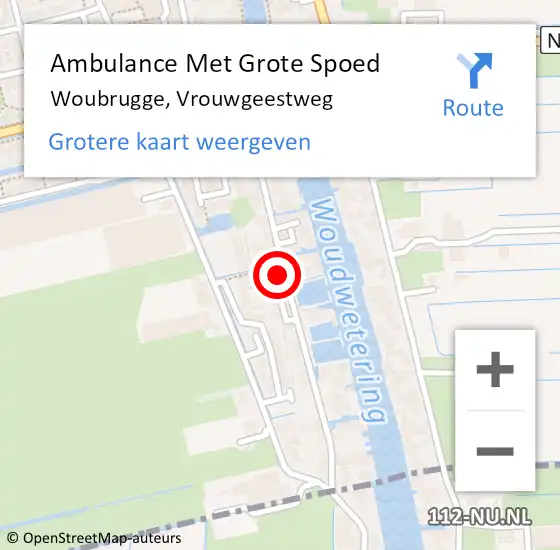 Locatie op kaart van de 112 melding: Ambulance Met Grote Spoed Naar Woubrugge, Vrouwgeestweg op 6 oktober 2024 04:05