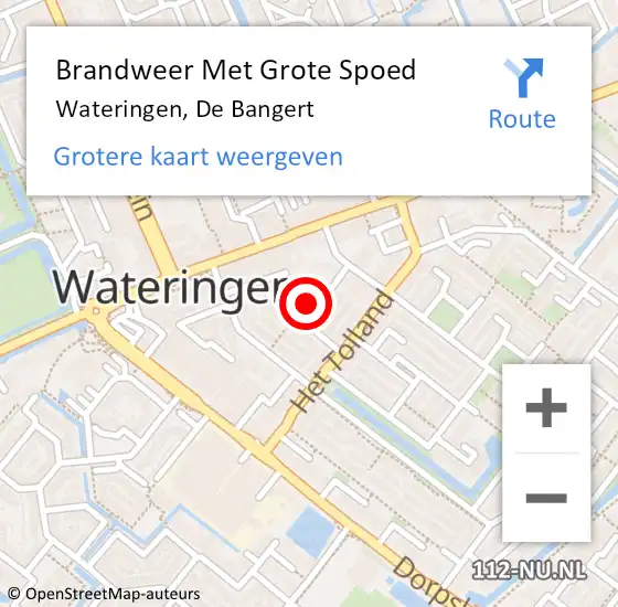 Locatie op kaart van de 112 melding: Brandweer Met Grote Spoed Naar Wateringen, De Bangert op 6 oktober 2024 04:25