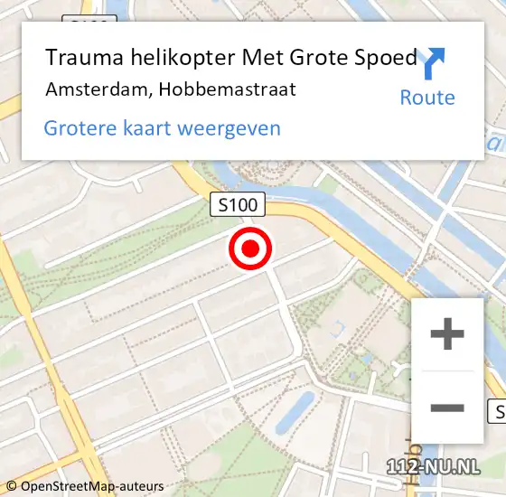 Locatie op kaart van de 112 melding: Trauma helikopter Met Grote Spoed Naar Amsterdam, Hobbemastraat op 6 oktober 2024 05:20